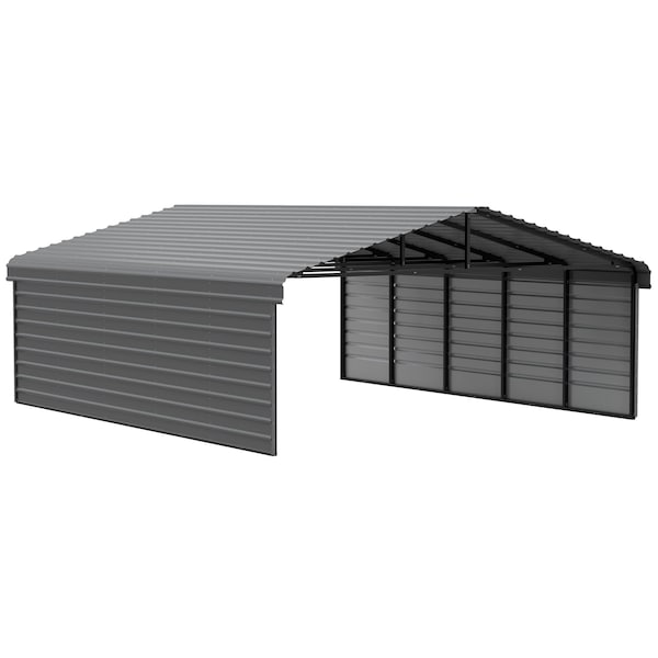 Arrow Storage Products Galvanized Steel Carport, W/ 2-Sided Enclosure, Compact Car Metal Carport Kit, 20'x24'x7', Charcoal CPHC202407ECL2 - main
